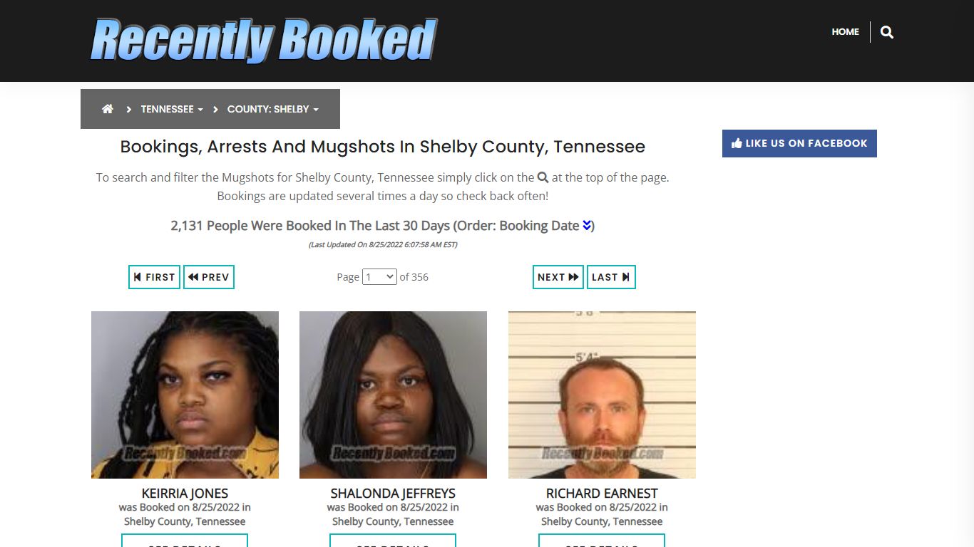 Bookings, Arrests and Mugshots in Shelby County, Tennessee