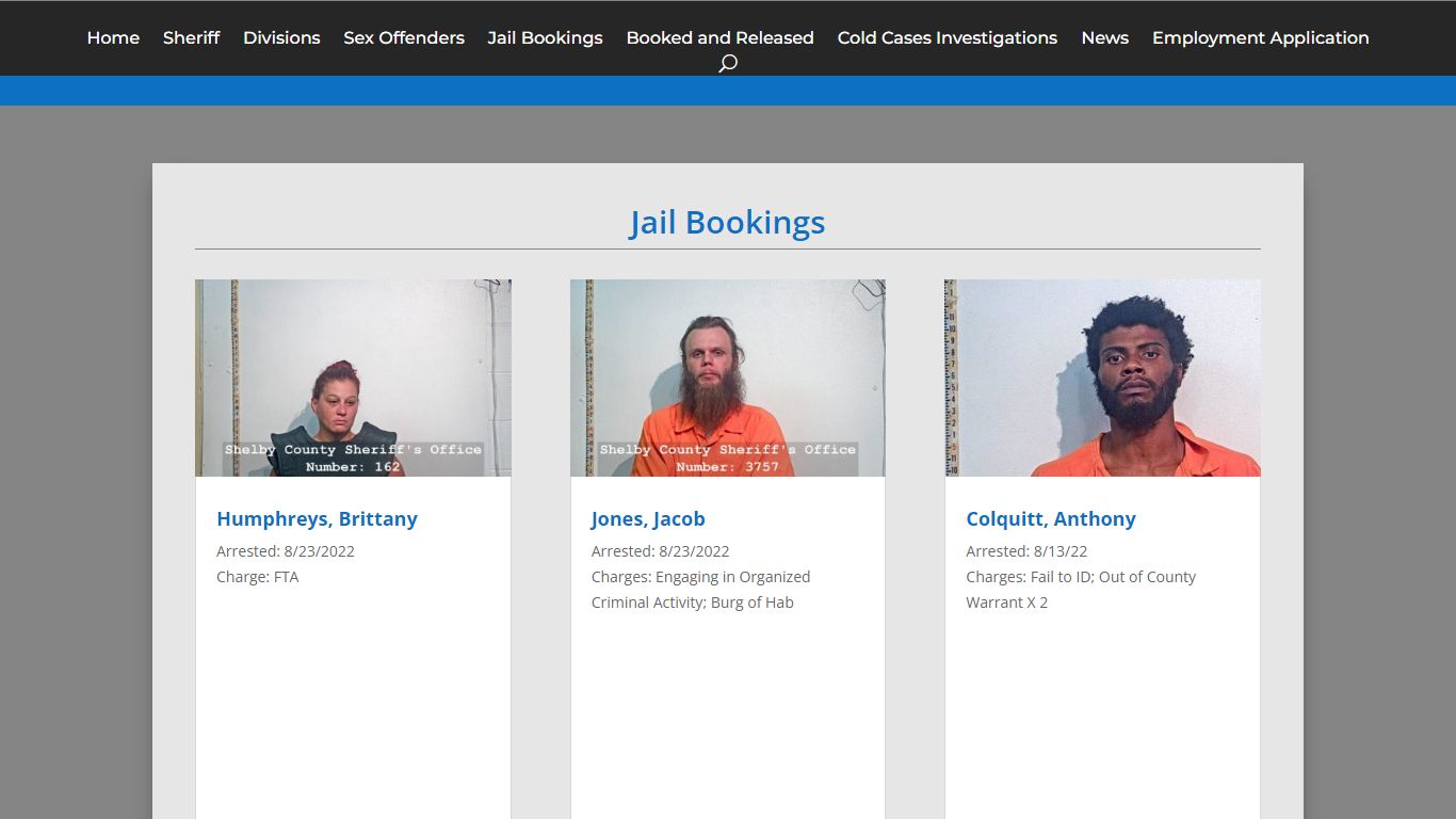 Jail Bookings | Shelby County Sheriff